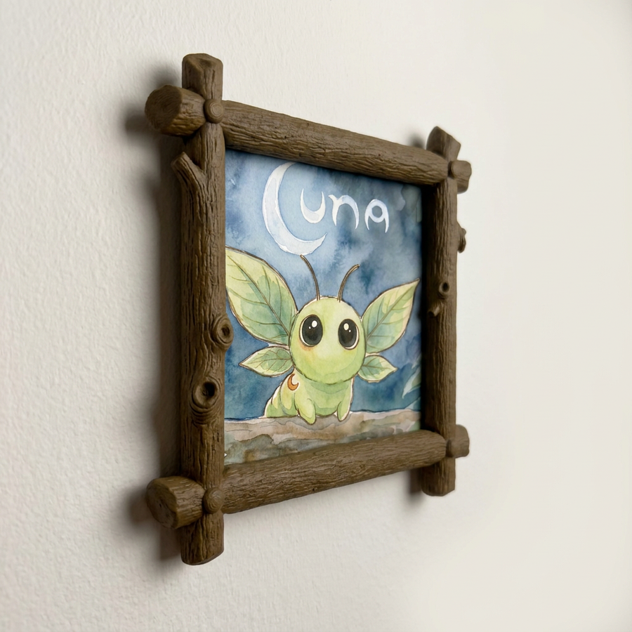 Mão retirando o livro Luna de dentro da moldura